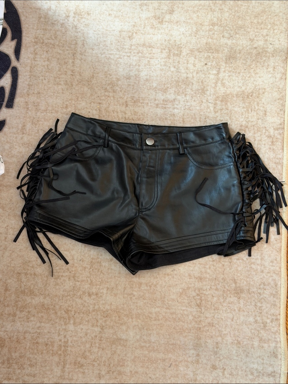 Zara Black Faux Leather High-Waist Fringe Shorts